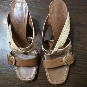 Vero Cuoio Brown Leather & Cream Braided Strap Heeled Sandals